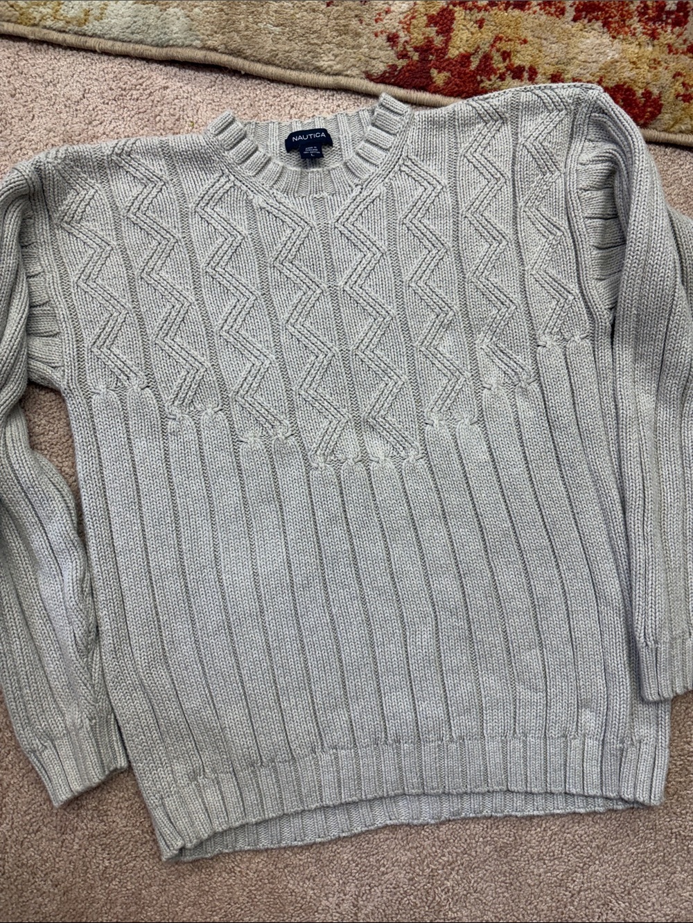 Vintage 90s Nautica Chunky Oatmeal Cable Knit Sweater L Knives Out Ripley